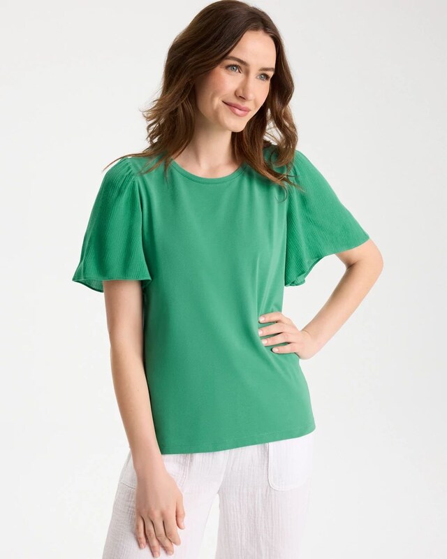 Gauze Sleeve Soft-Stretch Tee - image 1